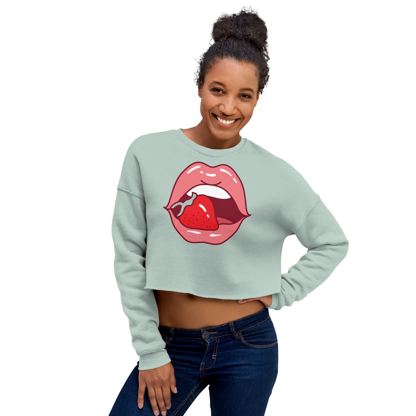 Crop Sweatshirt Womens (Lips and Strawberry - Fun Lips 0022)