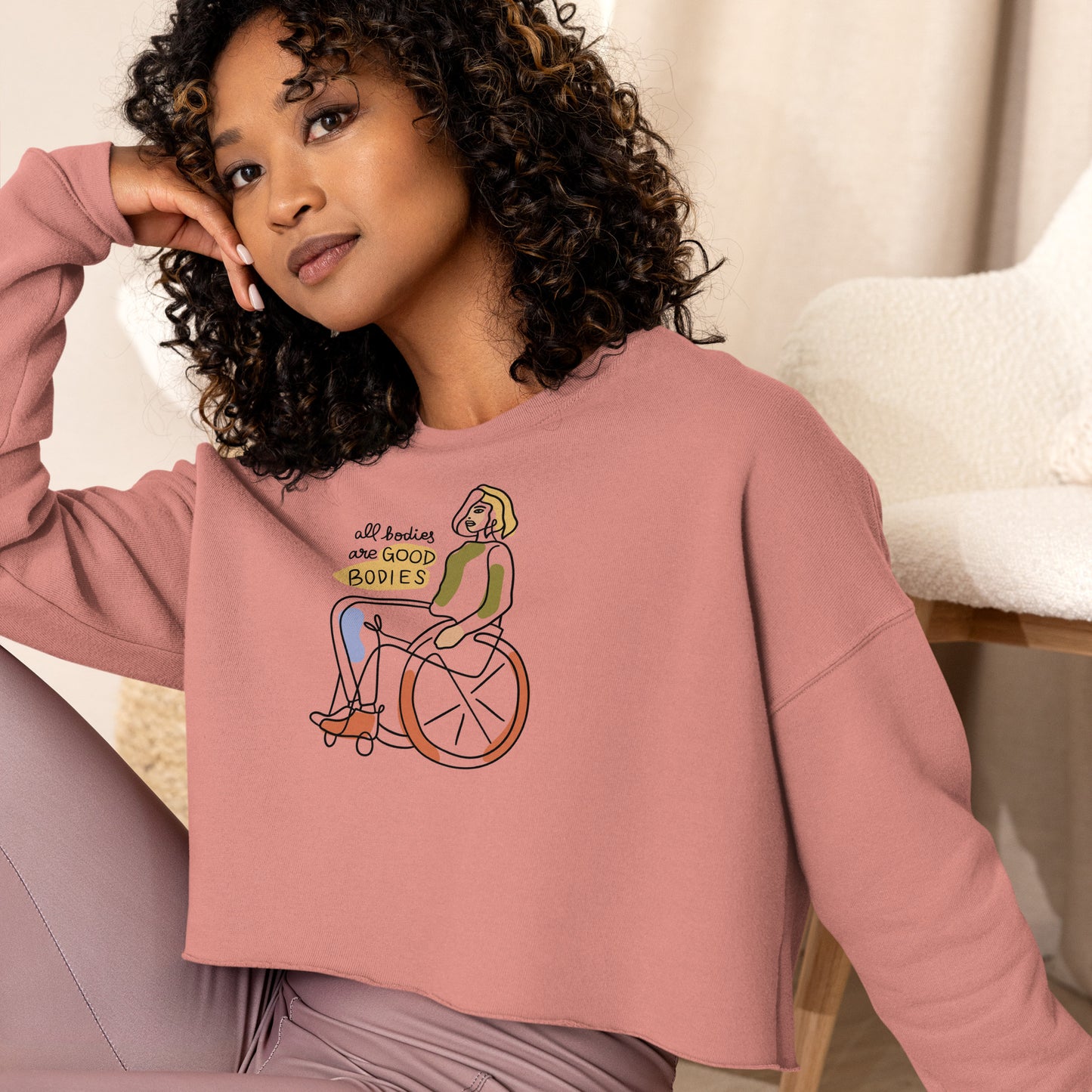 Crop Sweatshirt Womens (All Bodies Are Good Bodies - Inspiration 003)