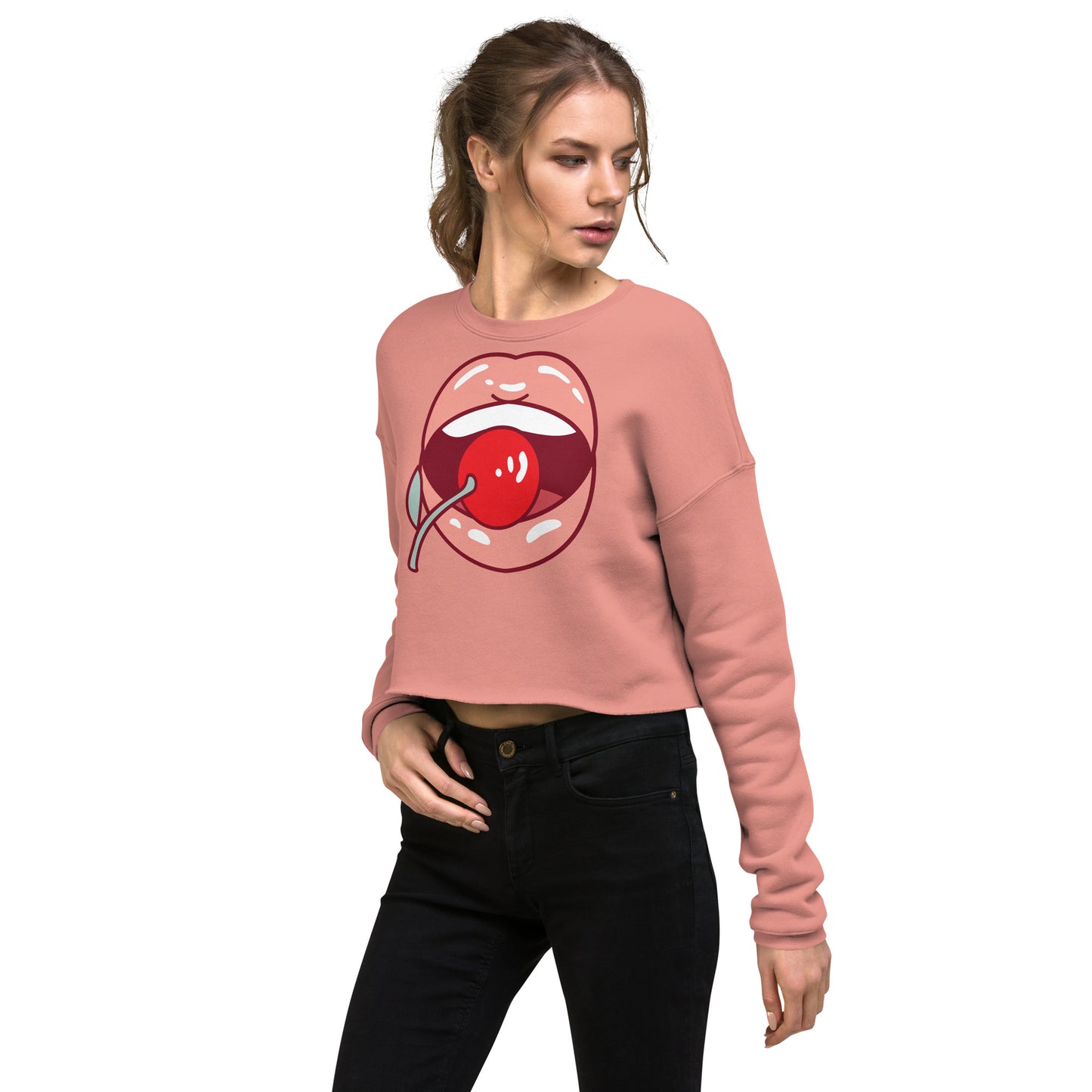 Crop Sweatshirt Womens (Lips and Cherry - Fun Lips 0021)