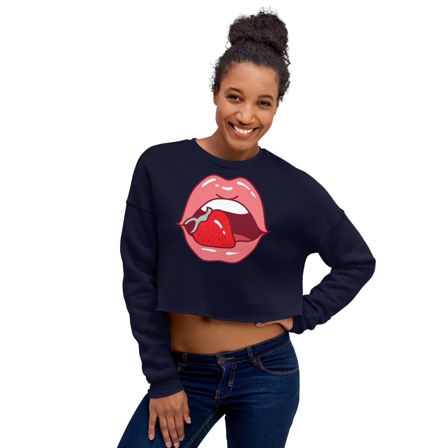 Crop Sweatshirt Womens (Lips and Strawberry - Fun Lips 0022)