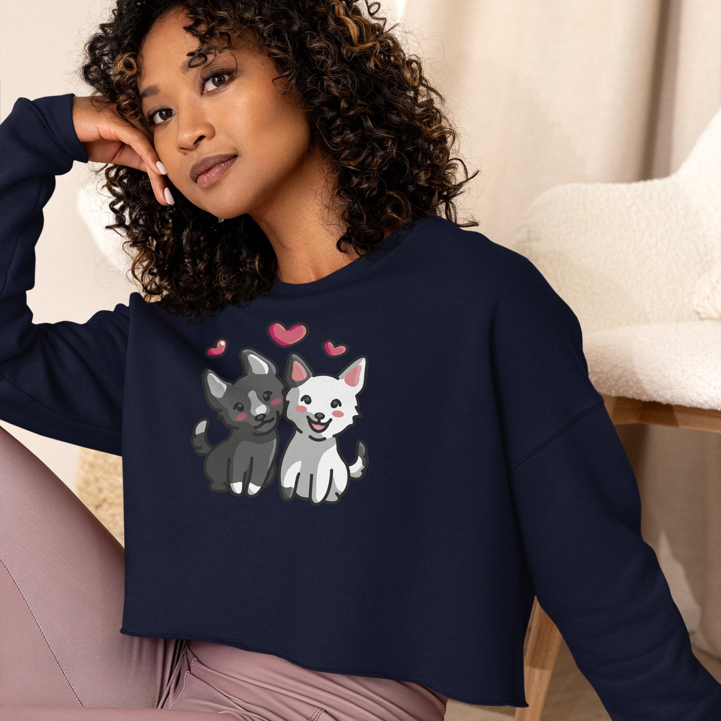 Crop Sweatshirt Womens (Cute Dogs With Heart - Dogs Love Hearts 0028)